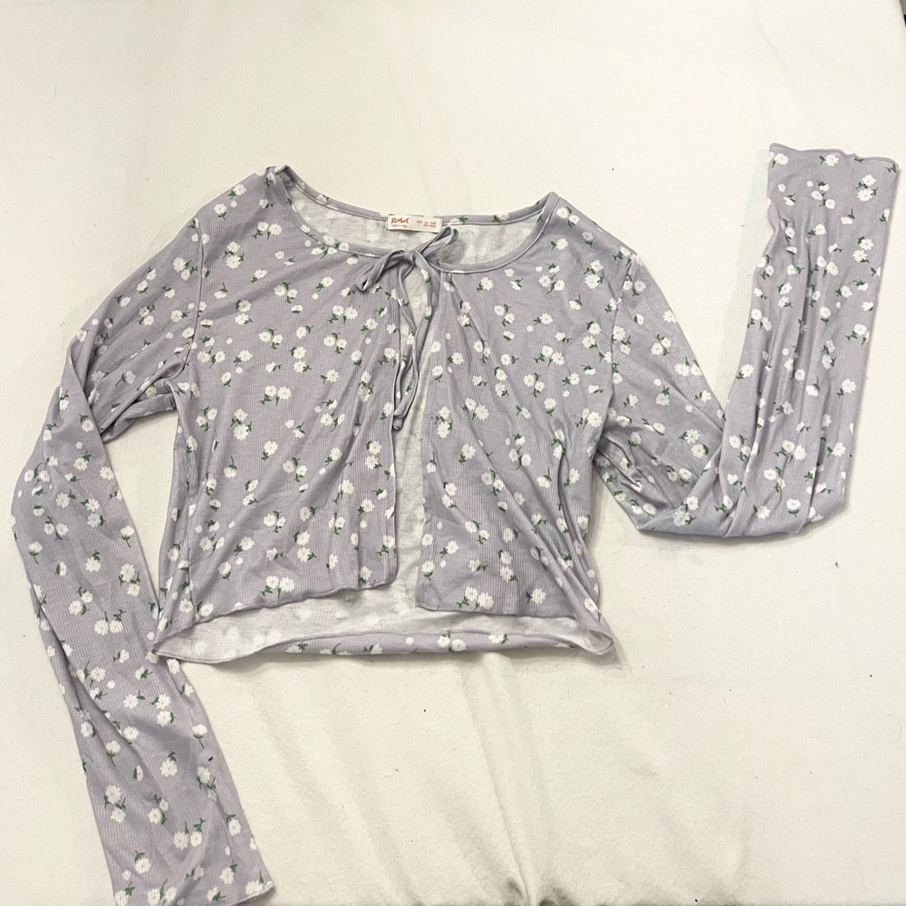 purple floral tie front crop top